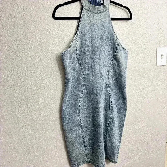 Denim Bodycon Stretch Mini Dress - Size L - Picture 3 of 5
